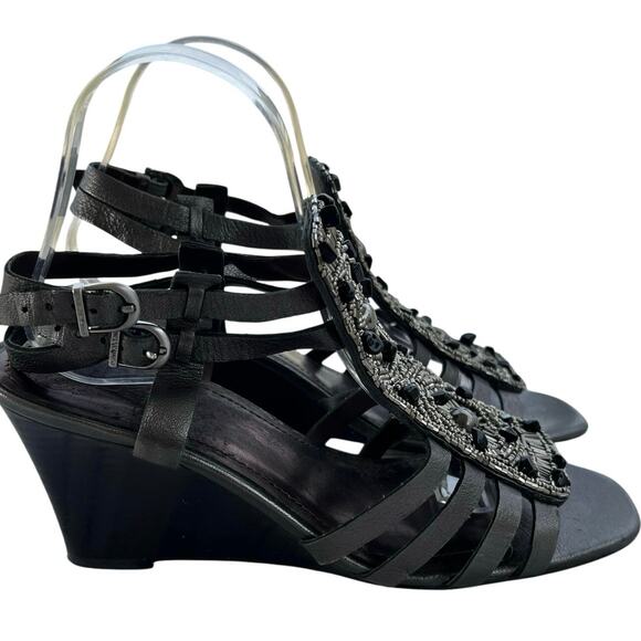 Vince Camuto Gladiator Wedge Sandals Gun Metal Embellished Size 8.5B Strappy - Picture 2 of 9